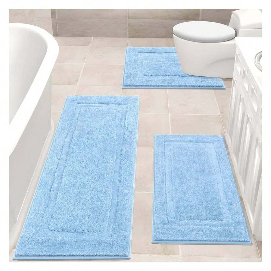 Bathroom Rugsof 3, Non Slip Bath Mats Washable - Soft Absorbent Shower Rugs Runner For Tub Floor & Toilet - Yellow - As Picture 425 - View 1