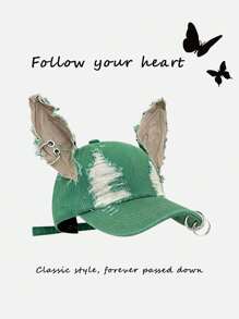 1pc Women's New Y2K Distressed Rabbit Ear Hole Baseball Cap, Personalized Street Hip Hop Snapback Hat, Exclusive For Halloween - Bunny Hat - View 16