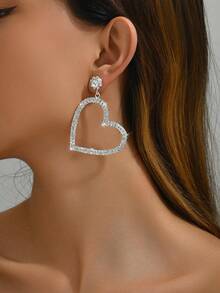 1 Pair Rhinestone Embellished Heart Shaped Earrings For Women, Suitable For Valentine's Day, Holiday Parties, Gift
