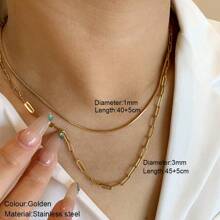 1 件不锈钢镀金女士项链 - 金色 - 查看 11