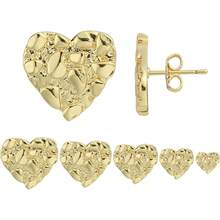 14k Gold Plated Rough Textured Cookie Heart Shape Nugget Stud Earrings Men/Women Unisex - M(10mm) - Xem 9