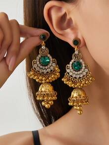 1 对时尚复古串珠流苏，南亚风格风铃流苏，女式金属不对称耳环，适合时尚派对、节日装扮、海滩度假 - 南亞風格時尚耳環 - 查看 6