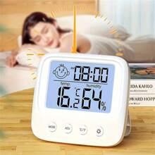 Termómetro digital LCD grande y higrómetro con reloj - Monitor de temperatura y humedad preciso para cocina, dormitorio, oficina - Funciona con batería AAA, higrómetro para decoración del hogar, reloj digital, despertador