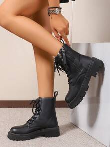 2025新款秋冬'女鞋'厚底大码学生鞋'时尚百搭休闲'女鞋'侧拉链'学生鞋'青少年中学生鞋'学生靴'休闲踝靴