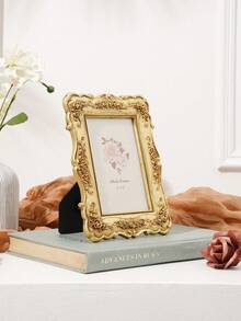 1 件欧式长方形金玫瑰浮雕装饰相框，3D 玫瑰图案照片展示框，适合家庭照片展示和摄影装饰 - 金色 - 查看 5