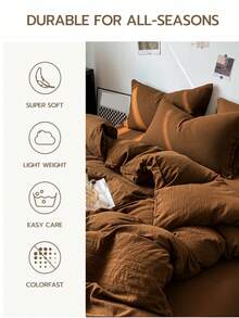 1 Skin-Friendly Soft & Comfortable 3 PiecesDuvet Cover Set (1*Duvet Cover + 2*Pillow Shams), Machine Washable, Suitable For All Seasons, Brown - Rust Brown - View 4