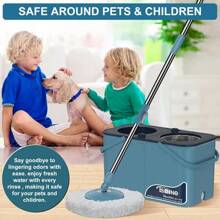 Spin Mop Bucket With Wringer: 4-Chamber (Dirty/Clean Water), 6 Replacement Heads & 4 Wheels – Home Cleaning - 藍/灰+10個拖把頭 - 查看 7