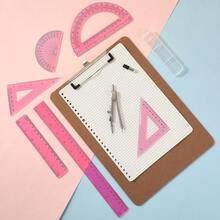 1 Set Plastic Geometry Math Set Includes Drawing, 6 Inch 4 Inch Protractor, 45/60 Degree Rulers 12 Inch 6 Inch Math Ruler Transparent Office Supplies (Pink) - Yellow - View 11