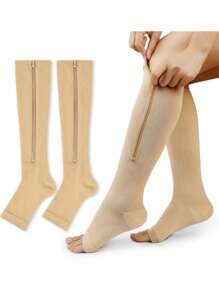 1 双拉链露趾运动压缩袜，适合男士循环和女士怀孕更好的血液流动，最适合成人护士、医疗、运动、跑步、护士、徒步旅行、骑自行车、健身房、侧拉链及膝袜、舒适透气、适合运动、秋季袜子