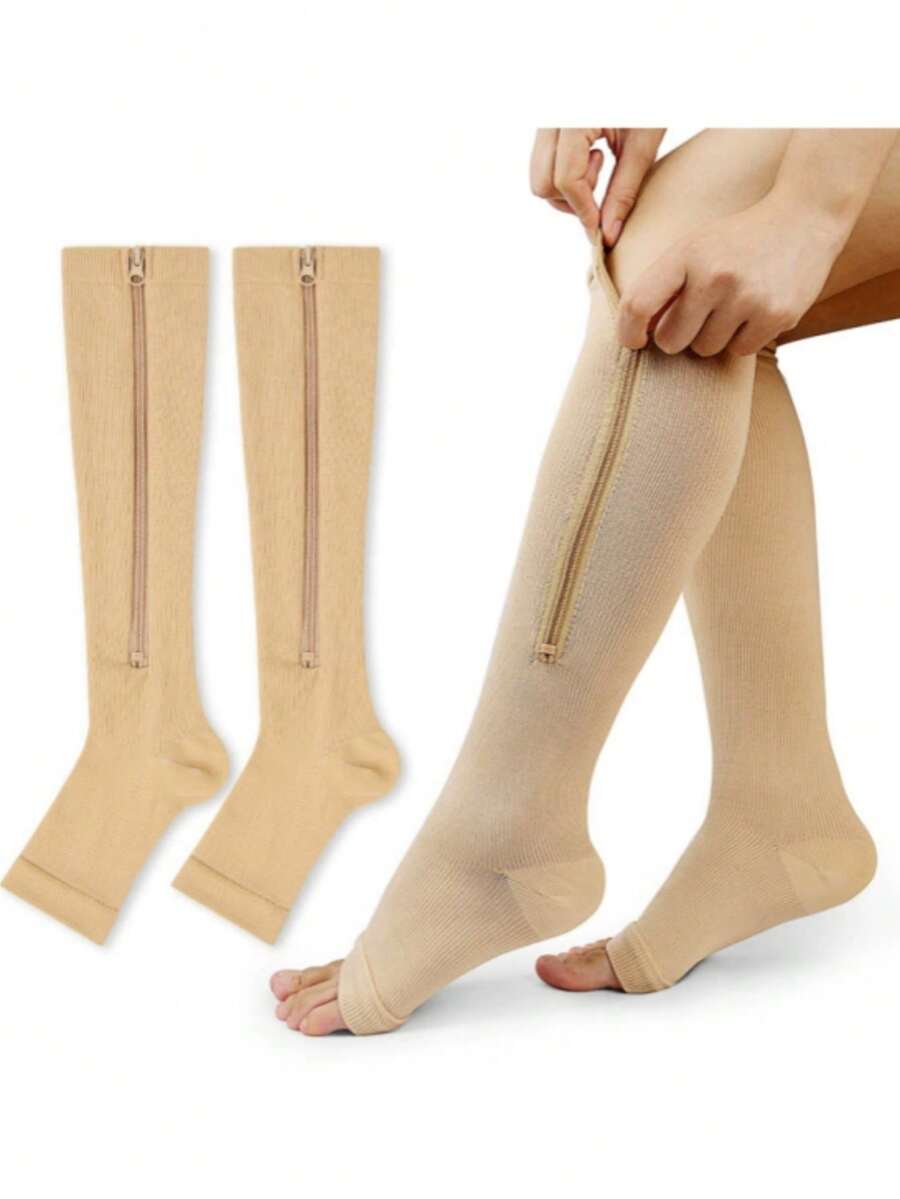 1 Pair Zipper Open Toe Sports Compression Socks Women & Men,Open Toe Design For Comfort And Breathability,Circulation Support Socks Athletic Running - Multicolor - View 1