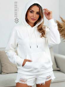 Women's  Hoodie With Premium Plain Flannel Cold Weather Blouse Coat Winter Long Sleeve Windbreaker - trắng - Xem 1