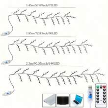 1pc 72/96/144 LEDs Flexible Willow Vine Lamp, Remote Control + USB 8 Modes Artificial Plant Vine Light, Home Living Room Atmosphere Lamp, Indoor/Outdoor Party Holiday Decor Light, Suitable For Birthday, Halloween, Christmas, Mother's Day, Thanksgiving Perfect Gift