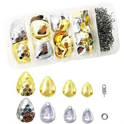 100Pcs 4Sizes Fishing Spoons Rigs Spinner Blades Colorado Blades Kit For Lures Bass Walleye Pike Spinner Rigs Making DIY Fishing Lures AccessoriesInclude 50pcs Spring Pin And 50pcs Fishing Splits