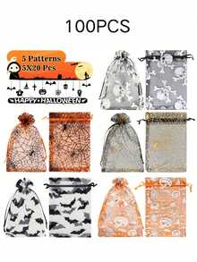 25/50/100 Pcs/Set, Party Drawstring Gift Bags, Halloween Candy And Snack Bags, 4x6 Inch Drawstring Lace Gift Bags, Small Gift Bags, Party Favors (Pumpkin, Spiderweb, Skull, Bat), Event And Party Supplies, Party Favor Boxes And Bags, Party Favors, Candy Gift Net Drawstring Gift Bags, Suitable For Trick-Or-Treating, Weddings, Birthdays, And Holidays, Halloween Decorative Accessories, Holiday Themed Materials, Wedding Decorations - Multicolor - View 13