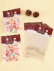 30/50pcs Christmas Santa Self-Adhesive Gift Bags, Snowman Christmas Tree Pattern, Transparent Plastic Cellophane Candy Bags, Merry Christmas Home Decor, 2026 Multi-Purpose New Year Gift Wrapping Supplies, Christmas Decorations, Christmas Pajamas, Christmas Gifts, Christmas Decor - Multicolor - View 2