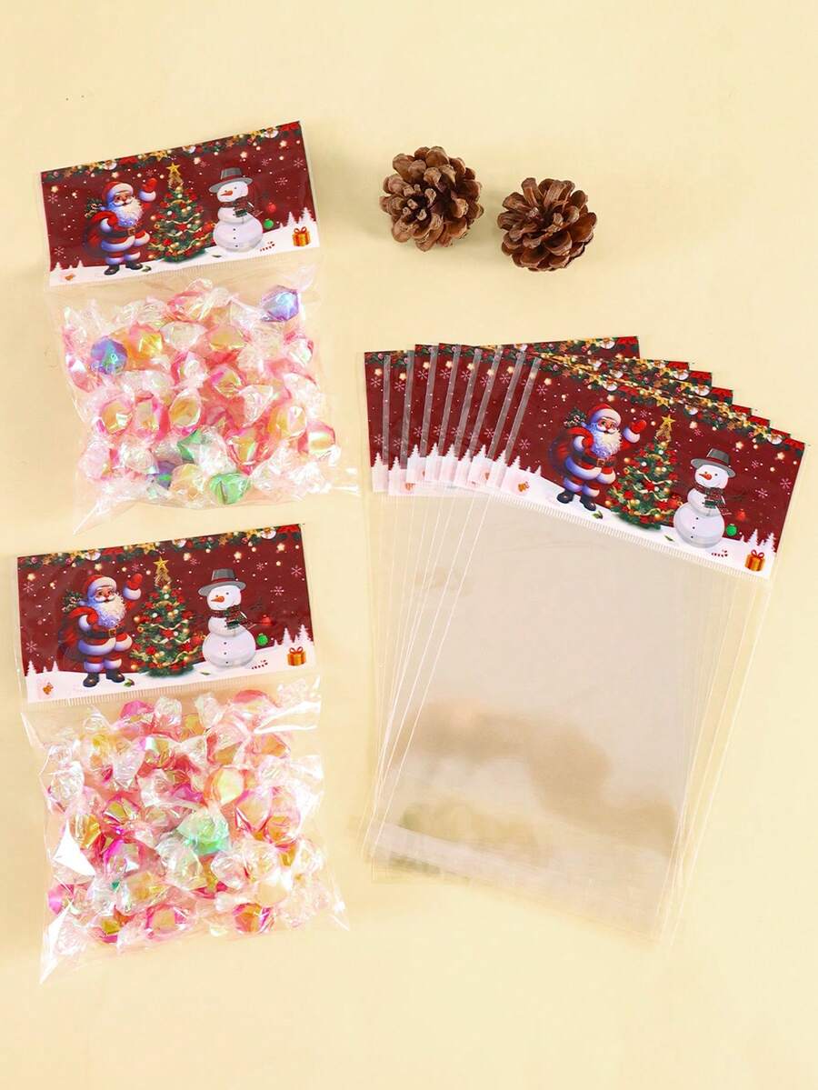 30/50pcs Christmas Santa Self-Adhesive Gift Bags, Snowman Christmas Tree Pattern, Transparent Plastic Cellophane Candy Bags, Merry Christmas Home Decor, 2026 Multi-Purpose New Year Gift Wrapping Supplies, Christmas Decorations, Christmas Pajamas, Christmas Gifts, Christmas Decor