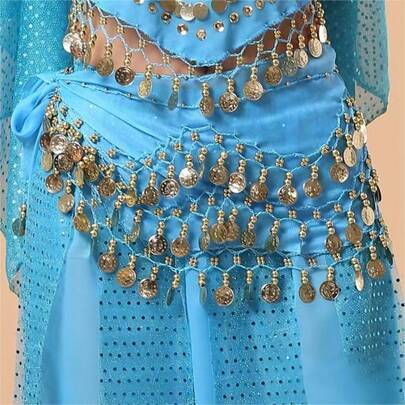 Women Belly Dance Long Skirt Coin Chiffon Waist Chain Belly Dance Costume Skirt Accessories Party Festival Dance Performance Costume Belly