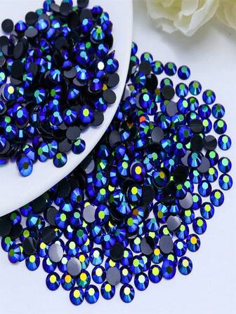 2000pcs 3-6mm Deep Blue AB Flat Back Resin Rhinestones, Round Jelly Gems, Suitable For Making Accessories, Shoes, Clothes, Cosmetics, Bags, Decorations, Etc.