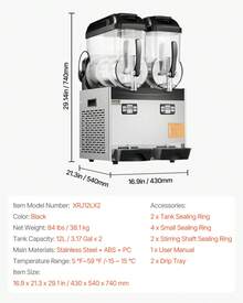 Máquina comercial para hacer granizados, batidos y bebidas congeladas con tanque de 12 L x 2 pulgadas - Tipo de Enchufe A USA (110-127V) - Ver 7