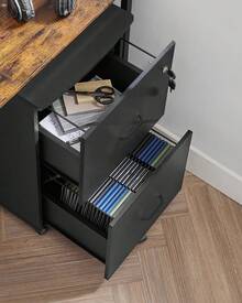 VASAGLE Armario Archivador de 2 Cajones, Archivador de Oficina con Cerradura, Soporte para Impresora, Negro - Negro - Ver 8