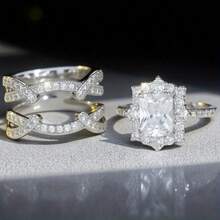 Two-Piece Engagement And Proposal Rings, A New Shiny Square Princess Ring Set With Synthetic Zirconia As A Valentine's Day And Christmas Gift - silvery - View 11