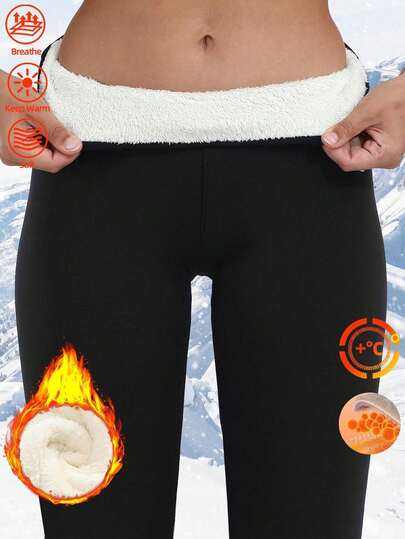Women's Winter Thick Thermal Lined Leggings, High Waist Outdoor Casual Comfortable Tights Black