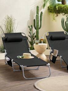 SoBuy OGS35x2 Set Of 2 Garden Loungers With Bag And Pillow, Airy Folding Sun Lounger For Gardens, Courtyards, Beaches, Balconies, 120 Kg Load Capacity, Two Chairs, W X H X D Approx. 191 X 19 X 56 Cm - Black - View 2