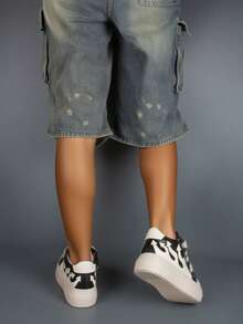 Zapatillas de moda con suela gruesa y plana, botas de tobillo para mujer con puntera redonda, suela gruesa, bordado y diseño de cordones, zapatillas góticas punk rock con llamas - Blanco y Negro - Ver 8