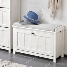 SoBuy Hallway Shoe Bench Shoe Rack Shoe Cabinet With Flip-Drawer And Seat Cushion Vintage White W80 X D30 X H50cm FSR161-W - 白色 - 查看 6