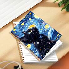 1 pezzo Quaderno a spirale con motivo cielo stellato e gatto nero, colori misti, materiale carta, con kit per scrapbooking, per forniture scolastiche e per ufficio, amici, colleghi, donne, me