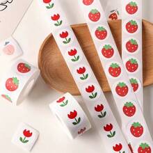 500 Peças/Rolo Adesivos de Recompensa Fofinhos de Morango Scrapbooking, Adesivos de Envelope de Frutas para Festa de Aniversário, Lembrancinhas, Produtos de Panificação