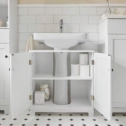 BZR18--W Vanity Unit Bathroom Cabinet Vanity Unit Base Cabinet Bathroom Furniture White W X H X D Approx: 60 X 60 X 30 Cm Bathroom Accessories Bathroom Organizer