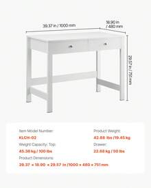 Small Desk With Drawers, Kids Desk For Bedroom, Modern Simple Study Table For Drawing, Reading, Writing, Rectangle MDF Furniture Study Storage Table For Home, Office, White - White - View 7