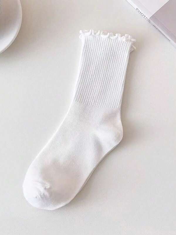 5/10 Pairs Women's Solid White Soft Comfortable Warm Mid-Calf Socks, Suitable For Daily, Outdoor, Casual, Sports Matching With Loafers, Sneakers, All Seasons