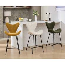 WAHSON OFFICE CHAIRS Modern Bar Stools Set Of 2 Chenille Kitchen Counter Stools With Metal Legs, Upholstered Bar Chairs For Kitchen Island/Dining Room - Beige - View 6