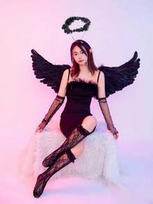 人造羽毛天使翅膀服裝道具，適用於舞台表演、Cosplay派對、角色扮演遊戲，中性款，可用作節日禮物、聖誕或萬聖節禮物 - 彩色 - 查看 2