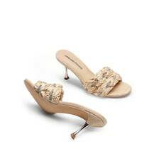 Women Comfortable Kitten Heel Thong Heeled Sandals Fashion Square Open Toe Slip On Casual Slides - 裸色 - 查看 5