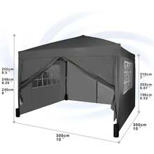 MCC Direct Pop-Up Gazebo 3m X 3m With Sides 2 Wind Bars & 4 Weight Bags & Silver Protective Layer Waterproof Marquee Canopy WS - Black - View 6