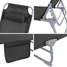 SoBuy OGS35x2 Set Of 2 Garden Loungers With Bag And Pillow, Airy Folding Sun Lounger For Gardens, Courtyards, Beaches, Balconies, 120 Kg Load Capacity, Two Chairs, W X H X D Approx. 191 X 19 X 56 Cm - Black - View 8