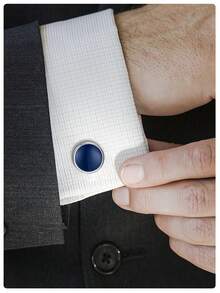 1 Paio di Gemelli Rotondi Blu Semplici a Goccia d'Olio, Accessorio Formale per Abito, Set di Gemelli Eleganti per Uso Quotidiano