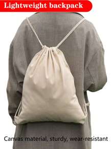 1pc Canvas Drawstring Bag, Canvas Backpack With Drawstring Closure, Travel Storage Canvas Bag, Shopping Tote Bag, Unisex Simple & Fashion Design, Suitable For Shopping, Travel, Etc.