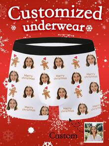 1pc Personalized Men's Black Underwear, Customizable Photo, Comfortable & Breathable, Unique Birthday, Christmas, Valentine's Day, Anniversary Gift For Boyfriend - Multicolor - View 2