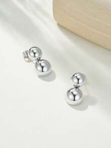 1pair Geometric Ball Shaped Stainless Steel Stud Earrings, Personalized Design For Women Daily Wear - Yellow Gold - View 7