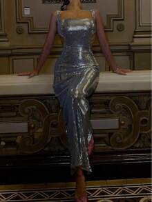 Women's Summer Sexy Sequin Bodycon Skirt For Vacation Holiday Party Clothes,Beach Women Dress - 銀色 - 查看 5