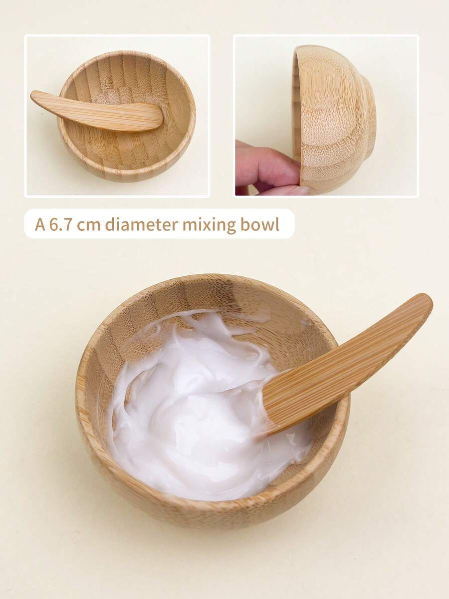 2 件竹制面膜碗和搅拌棒套装，迷你 67 毫米 DIY 面膜搅拌工具