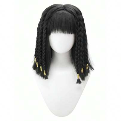 用这款精致的黑色埃及艳后假发释放你内心的埃及女神 - 非常适合主题派对、万圣节和角色扮演活动，配有编织细节和金色装饰