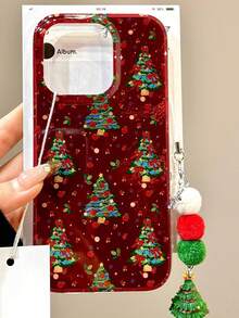 Cute Retro Christmas Tree Pendant Laser Phone Case Compatible With IPhone 17ProMax 16 ProMax 15 14 13 12 11 Pro Max Lovely Christmas Style Shockproof Cover - Red - View 3