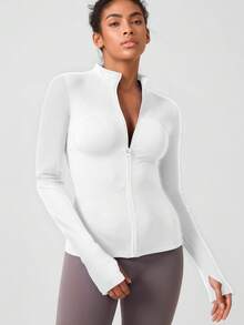 Soyun Jaqueta feminina listrada para yoga, ideal para atividades ao ar livre, viagens, uso casual, festas, escritório, academia e muito mais. - Branco - Ver 7