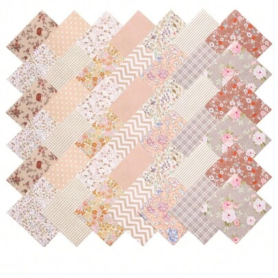 42pcs Pre-Cut Square Fabric - 5*5 Inch Vintage Floral Pattern Fabric Patches - For Quilting, Scrapbooking, DIY Crafts, Home Decor - No Waste, Durable Fabric, High-Quality Sewing Supplies