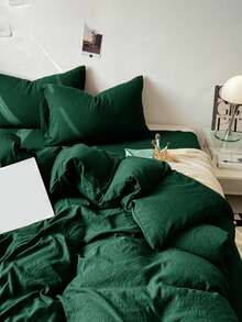1 个羽绒被套 + 2 个枕套 3 件套，柔软亲肤橄榄绿，可机洗，四季皆宜 - 墨綠色 - 查看 6